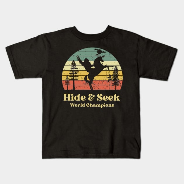 Unicorn & Bigfoot Hide and Seek World Champions Kids T-Shirt by Daz Art & Designs